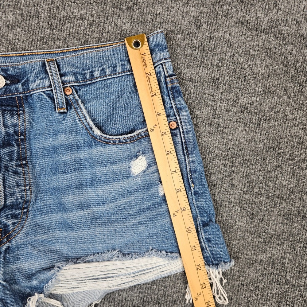 Levis 501 Original Cut Off Denim Shorts Women 33 Distressed Button Fly High Rise - Picture 6 of 10